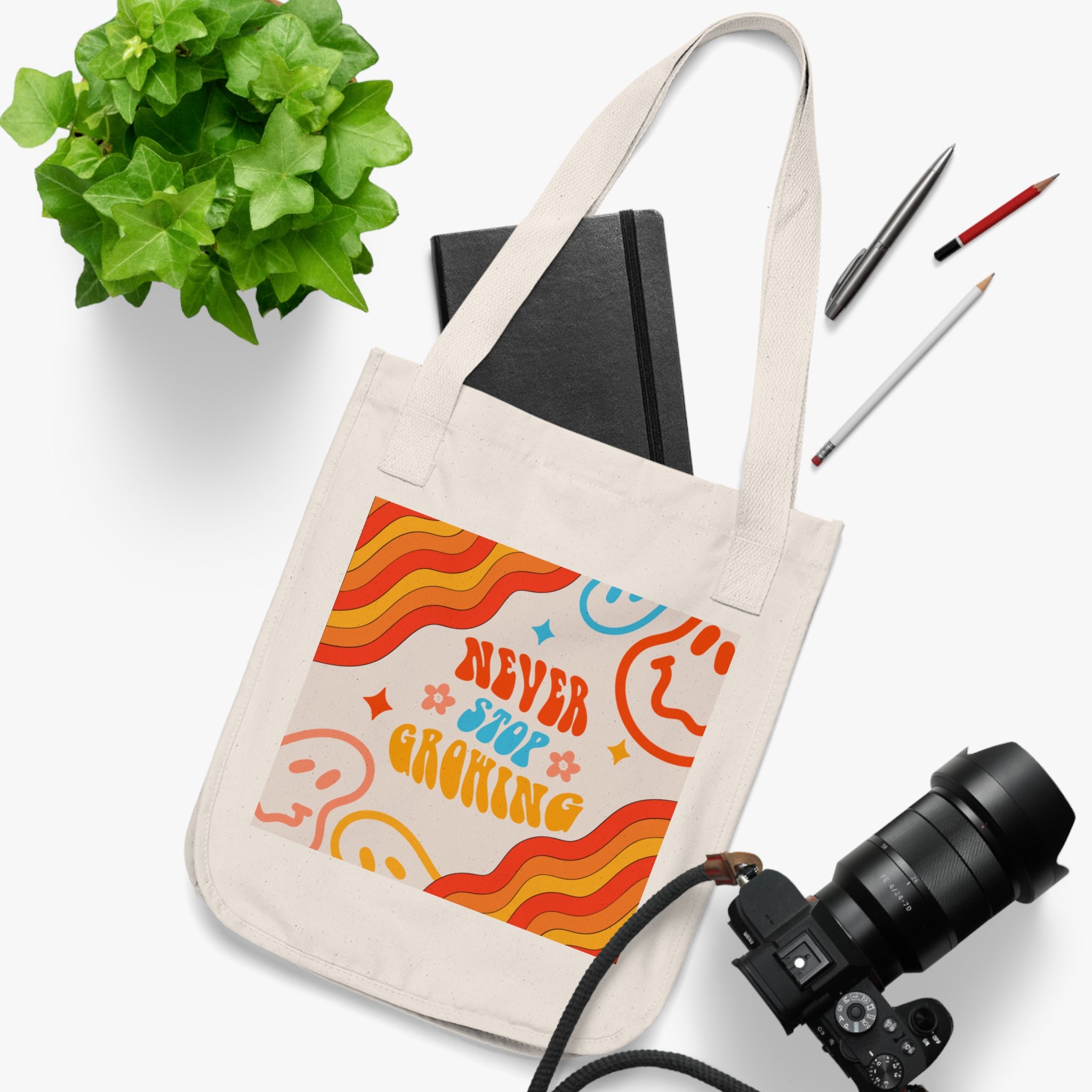 "Never Stop Growing" Canvas Tote Bag