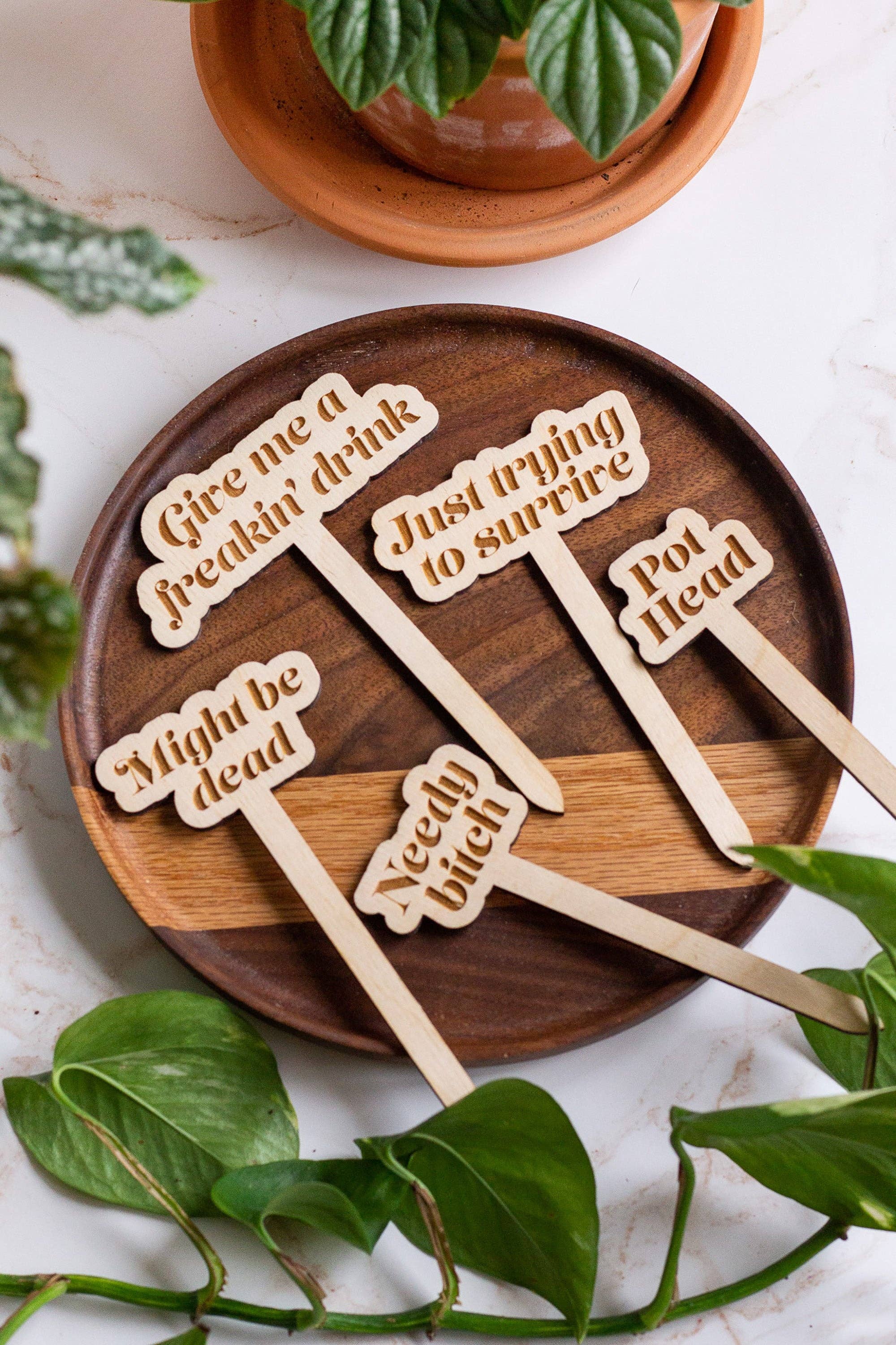 Funny Wooden Plant Markers: Thirst Trap